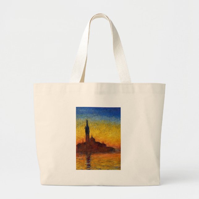 Monet Sunset Venice Colourful Impressionism Art Large Tote Bag (Front)
