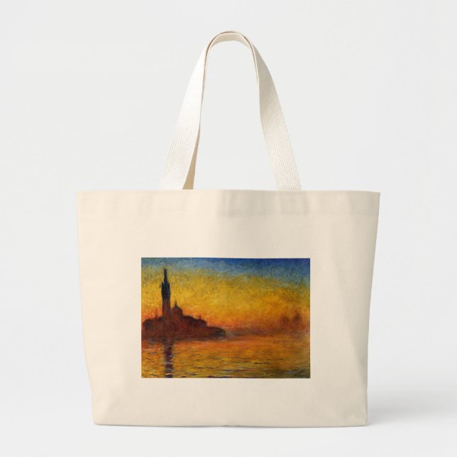 Monet Sunset Venice Colourful Impressionism Art Large Tote Bag (Front)