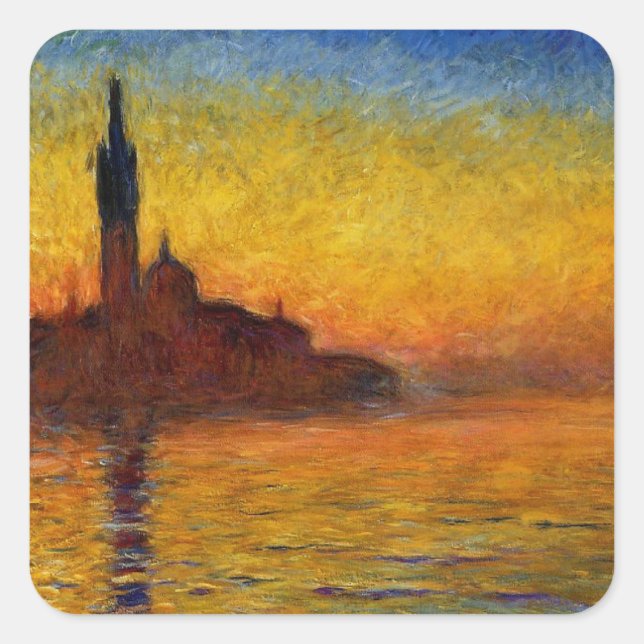 Monet Sunset Venice Colourful Impressionism Art Square Sticker (Front)