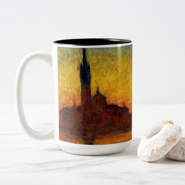 Monet Sunset Venice Colourful Impressionism Art Two-Tone Coffee Mug (With Donut)