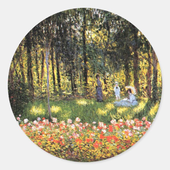 Monet - The Artist's Family in the Garden Classic Round Sticker (Front)