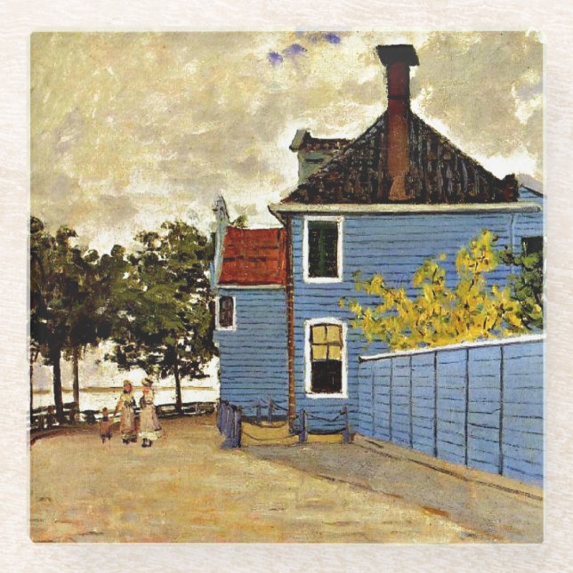 Monet - The Blue House at Zaandam Glass Coaster (Front)