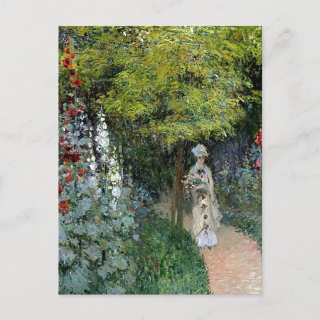 Monet - The Garden Hollyhocks Postcard (Front)