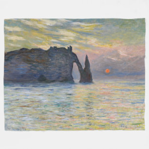 Monet - The Manneport, Cliff at Etretat, Sunset Fleece Blanket