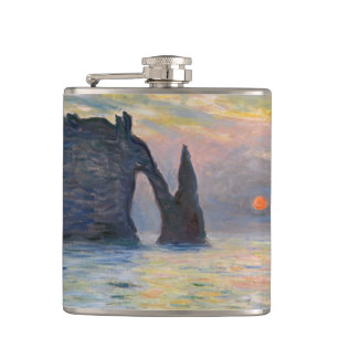 Monet - The Manneport, Cliff at Etretat, Sunset Hip Flask