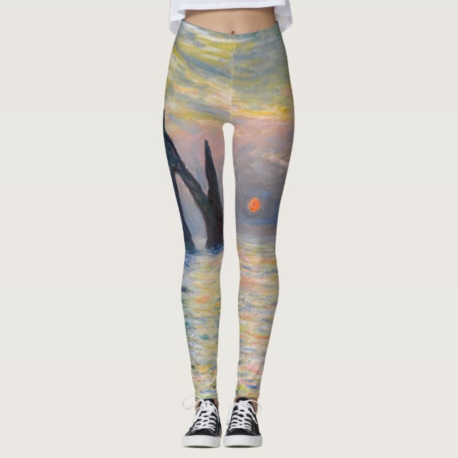 Monet - The Manneport, Cliff at Etretat, Sunset Leggings (Front)