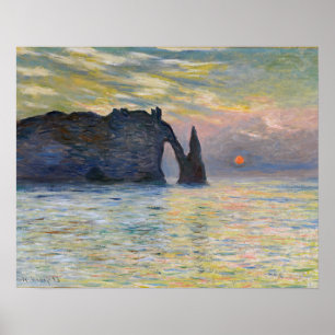 Monet - The Manneport, Cliff at Etretat, Sunset Poster