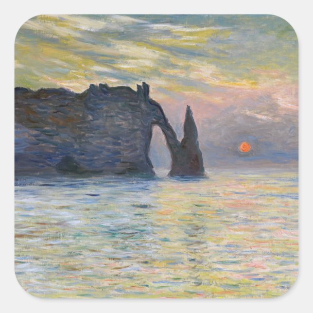 Monet - The Manneport, Cliff at Etretat, Sunset Square Sticker (Front)