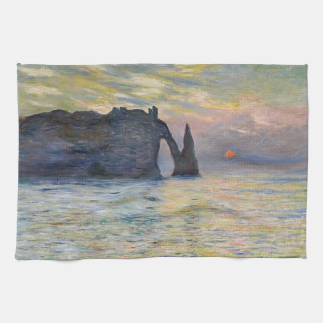 Monet - The Manneport, Cliff at Etretat, Sunset Tea Towel (Horizontal)