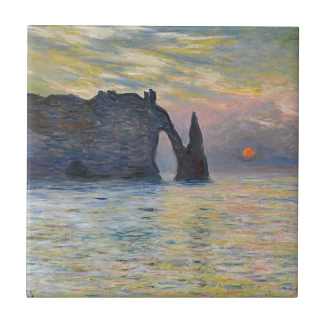 Monet - The Manneport, Cliff at Etretat, Sunset Tile (Front)