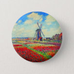 Monet Tulips Windmill 6 Cm Round Badge<br><div class="desc">Button featuring Claude Monet’s flower and windmill painting. Beautiful and colourful fields of red,  pink,  and yellow tulips next to a windmill and house in Holland. A great Monet gift for fans of impressionism and French art.</div>