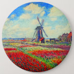 Monet Tulips Windmill 6 Cm Round Badge<br><div class="desc">Button featuring Claude Monet’s flower and windmill painting. Beautiful and colourful fields of red,  pink,  and yellow tulips next to a windmill and house in Holland. A great Monet gift for fans of impressionism and French art.</div>