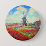 Monet Tulips Windmill 7.5 Cm Round Badge<br><div class="desc">Button featuring Claude Monet’s flower and windmill painting. Beautiful and colourful fields of red,  pink,  and yellow tulips next to a windmill and house in Holland. A great Monet gift for fans of impressionism and French art.</div>