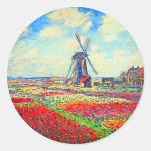 Monet Tulips Windmill Classic Round Sticker