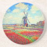 Monet Tulips Windmill Coaster<br><div class="desc">Sandstone Coaster featuring Claude Monet’s flower and windmill painting. Beautiful and colourful fields of red,  pink,  and yellow tulips next to a windmill and house in Holland. A great Monet gift for fans of impressionism and French art.</div>
