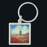 Monet Tulips Windmill Key Ring<br><div class="desc">Keychain featuring Claude Monet’s flower and windmill painting. Beautiful and colourful fields of red,  pink,  and yellow tulips next to a windmill and house in Holland. A great Monet gift for fans of impressionism and French art.</div>