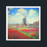 Monet Tulips Windmill Napkin<br><div class="desc">Napkins featuring Claude Monet’s flower and windmill painting. Beautiful and colourful fields of red,  pink,  and yellow tulips next to a windmill and house in Holland. A great Monet gift for fans of impressionism and French art.</div>