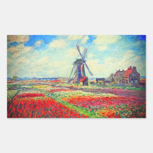 Monet Tulips Windmill Rectangular Sticker