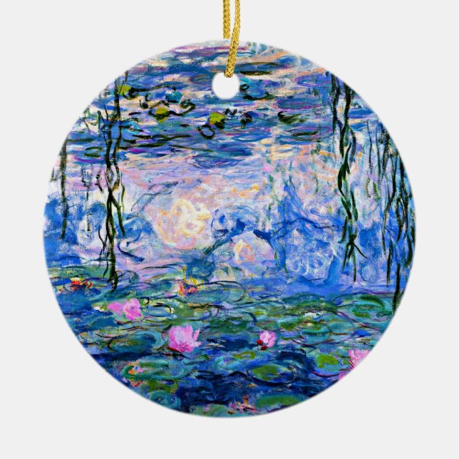 Monet: Water Lilies 1919, famous painting Ceramic Tree Decoration (Front)