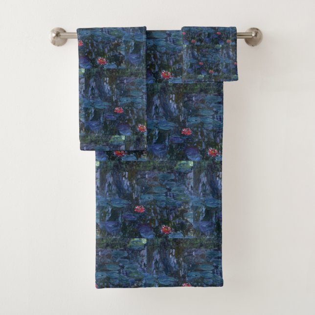 Monet Water Lilies and Reflections of a Willow Bath Towel Set (Insitu)