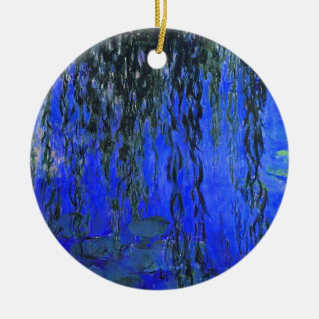 Monet Water Lilies and Weeping Willow Branches Ceramic Tree Decoration (Front)