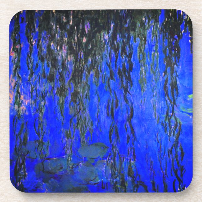 Monet Water Lilies and Weeping Willow Branches Coaster (Front)
