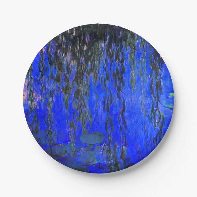 Monet Water Lilies and Weeping Willow Branches Paper Plate (Front)