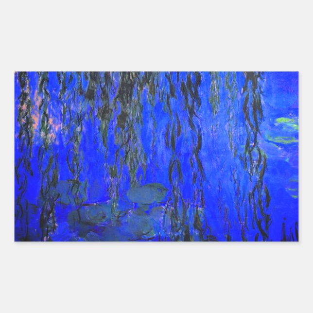 Monet Water Lilies and Weeping Willow Branches Rectangular Sticker (Front)