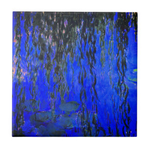Monet Water Lilies and Weeping Willow Branches Tile