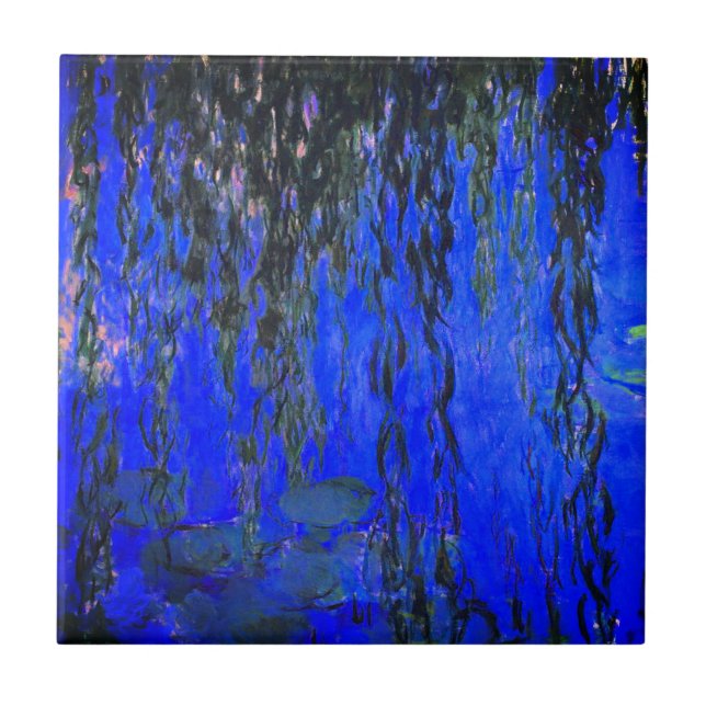 Monet Water Lilies and Weeping Willow Branches Tile (Front)