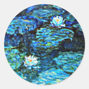 Monet - Water Lilies, Blue Classic Round Sticker