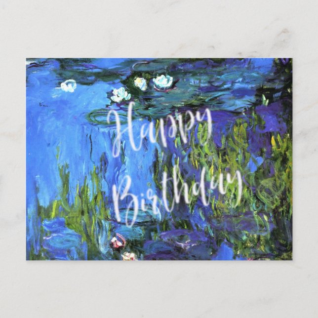 Monet - Water-Lilies, blue indigo, birthday wishes Postcard (Front)