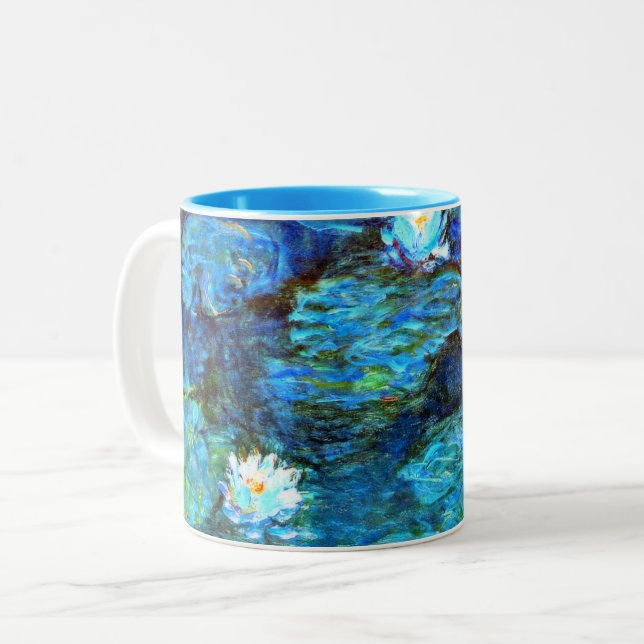 Monet - Water Lilies (blue) Two-Tone Coffee Mug (Front Left)