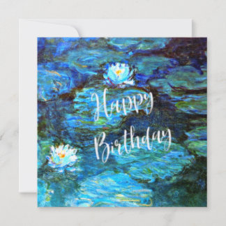 Monet - Water Lilies (blue) with Birthday Wishes Card