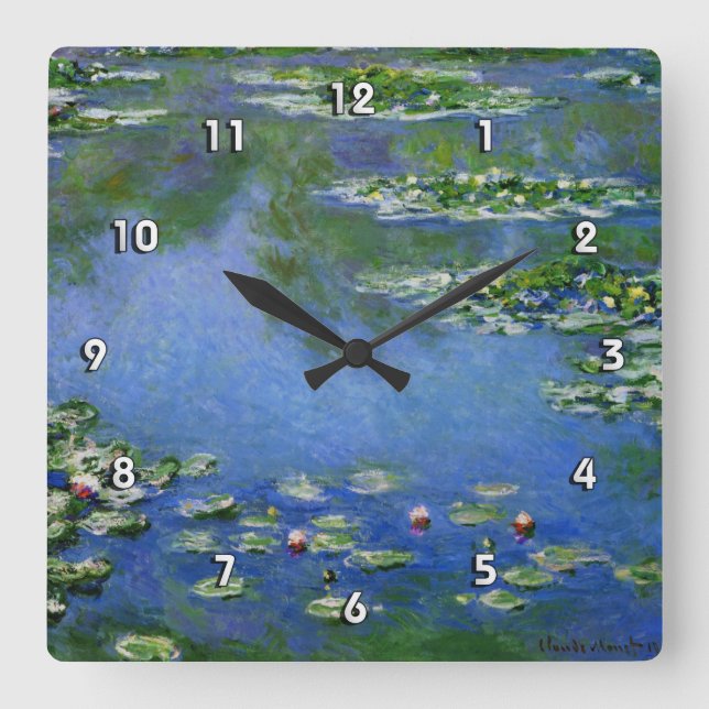 Monet Water Lilies Fine Art (1906) Square Wall Clock (Front)