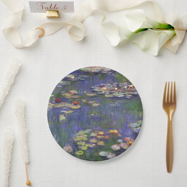 Monet Water Lilies Masterpiece Painting Paper Plate (Wedding)
