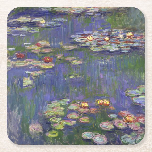 Monet Water Lilies Masterpiece Painting Square Paper Coaster (Front)
