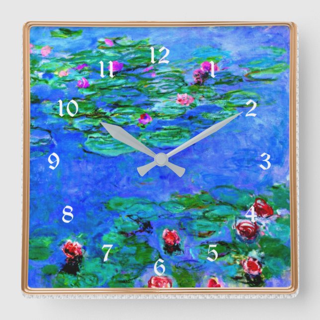 Monet - Water Lilies (Red), famous artwork Square Wall Clock (Front)
