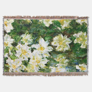 Monet - White Clematis, famous floral painting Throw Blanket