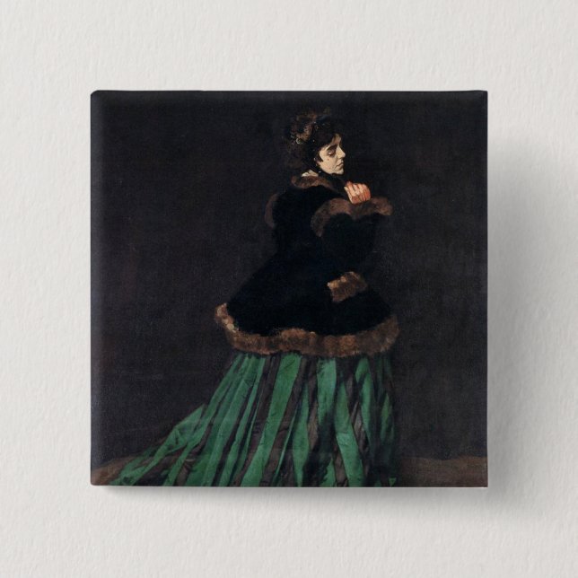Monet Woman in Green Dress 15 Cm Square Badge (Front)