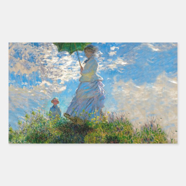 Monet Woman Parasol Impressionism Rectangular Sticker (Front)
