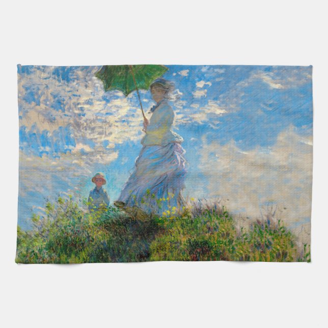Monet Woman Parasol Impressionism Tea Towel (Horizontal)