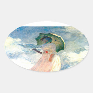 Monet Woman with a Parasol Facing Left Oval Sticker