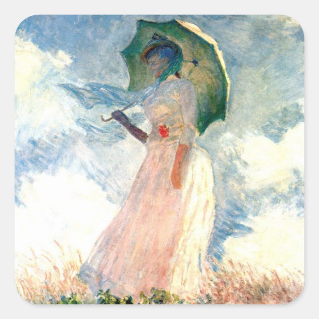 Monet Woman with a Parasol Facing Left Square Sticker (Front)