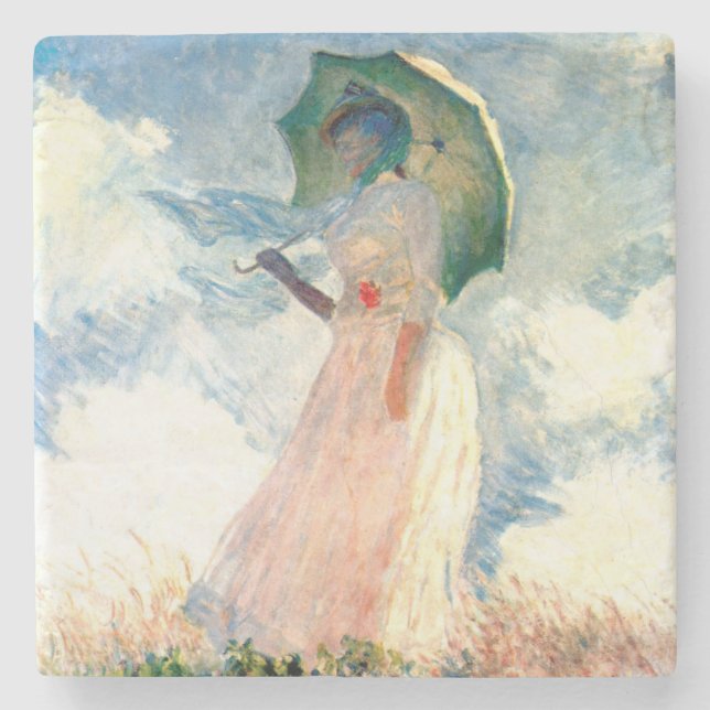 Monet Woman with a Parasol Facing Left Stone Coaster (Front)