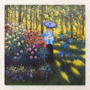 Monet Woman with a Parasol in Garden Glass Coaster