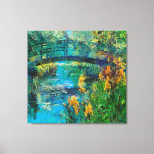 Monet's bridge with iris canvas print