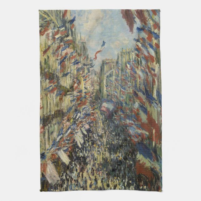 Monet's Classic Celebration of Paris' Rue Montorue Tea Towel (Vertical)