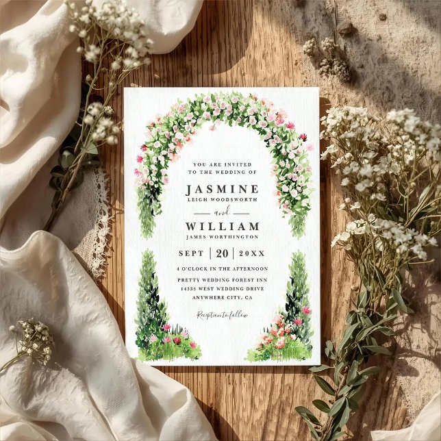 Monets Garden Arch Floral Elegant QR Code Wedding Invitation (Creator Uploaded)