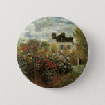 Monet's Garden at Argenteuil by Claude Monet 6 Cm Round Badge<br><div class="desc">The Artist's Garden in Argenteuil (A Corner of the Garden with Dahlias) (1873) by Claude Monet is a vintage impressionism fine art floral nature painting. A country farm house is in the background. A couple in love is walking past a romantic spring season garden with blooming roses and other flowers....</div>